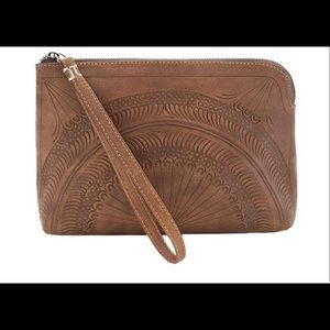 Moroccan leather wristlet clutch